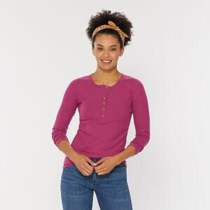 EDDIE BAUER • Pink Plum Long Sleeve Button Front Waffle Knit Top